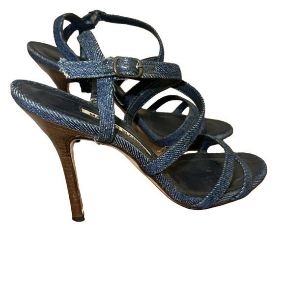 Manolo Blahnik Denim Crossover Heels - Picture 11 of 11